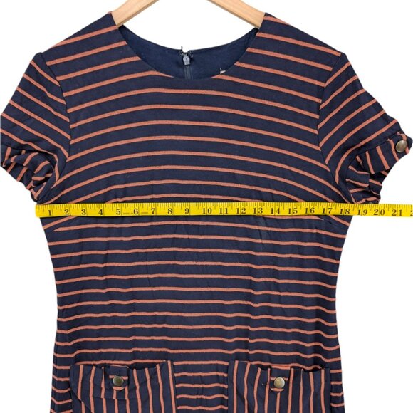 Hutch Anthropologie Mini Shirt Dress Navy Orange Stripe Front Pocket Lined Sz S - Picture 8 of 14